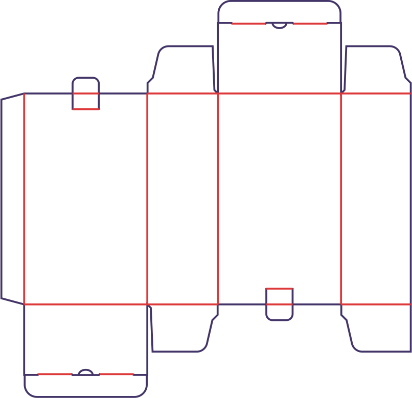Pudełko dwie klapy naprzemianległe z blokadą - rozkrój